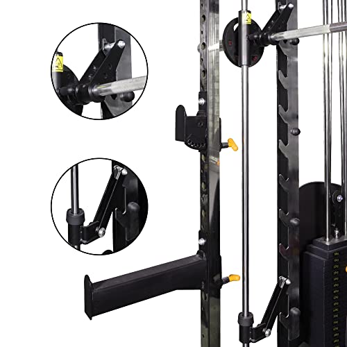 ALTAS STRENGTH Smith Machine Home Gym All in One Equipment Squat Rack with Weights Pulley System Cage Workout Included Accessories Light Commercial Fitness M810