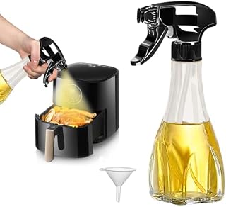 AHOUGER Upgraded Oil Sprayer, 240 ml Premium Oil Spray Bottle Oil Bottle Glass Oil Spray Vinegar Splash Oil Dispenser Oil Mister for Air Fryer, Perfect for BBQ, Baking, Salad (Black)