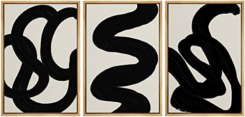 SIGNLEADER Framed Canvas Print Wall Art Set Duotone Minimal Dark Brush Stroke Landscape Abstract Shapes Illustrations Modern Art Boho Decorative for Living Room, Bedroom, Office - 16"x24"x3 NATURAL