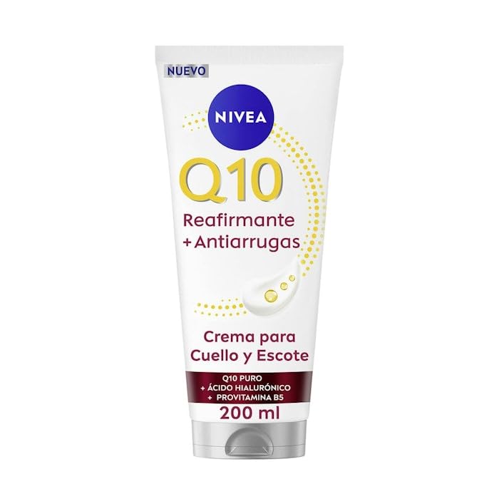 NIVEA Q10 Straffende Anti-Falten-Creme für Hals und Dekolleté (200 ml), 72h Feuchtigkeitscreme für den Körper mit Kreatin und Provitamin B5, für straffere Haut und reduzierte Falten innerhalb von 14