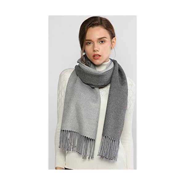 Winter Cashmere Wool Scarf Pashmina Shawl Wrap for Women Long Large Warm Thick Reversible Scarves Light Gray and Dark Gray - Image 6