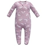 Owlivia Organic Cotton Baby Pajamas, Boys Girls Zip Front Sleep 'N Play, Footed Sleeper, Long Sleeve(6-12 Months, Feather Mauve)