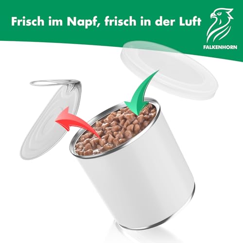 Falkenhorn Dosendeckel für Tierfutter – 2x 200g/400g & 2x 800g Hundefutter & Katzenfutter Dosen – Lebensmittelecht, Spülmaschinenfest, Wiederverwendbar, Made in Germany – Frische & Geruchsbindung