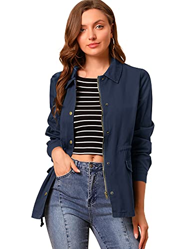 Veste de safari légère Allegra K femme bleu marine XL avec cordon et poches