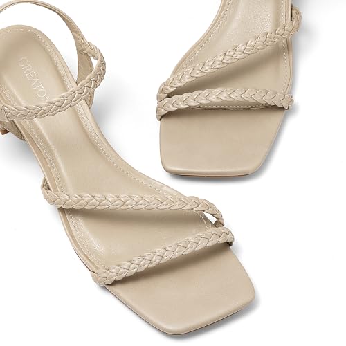 Greatonu Women's Braided Strappy Heeled Sandals 1.97 inch Low Chunky Block Heels Square Open Toe Ankle Strap Sandal Heels Dressy Sandals 2025 Party Wedding Prom Shoes4