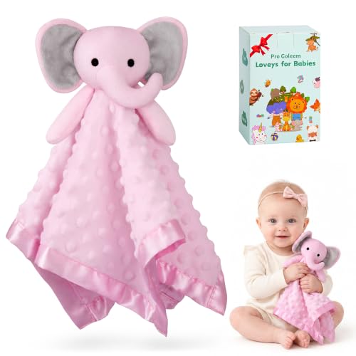 Image of Pro Goleem Baby Girl Gifts Elephant Security Blanket with Stuffed Animal Snuggle Toy Lovey Soft Lovie Baby Registry Search for Infant and Toddler Pink 16 Inch