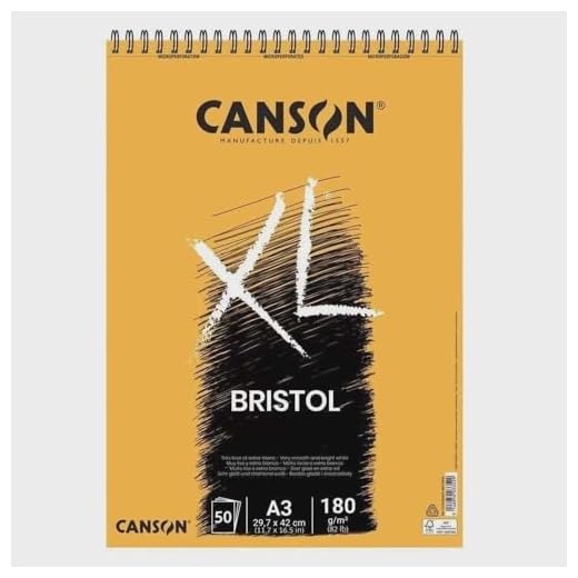 Canson XL, Papel Bristol, Muy Suave, 180 g, Espiralados Sobre el Lado Corto, A3 - 29.7 x 42 cm, Extra Blanco, 50 Hojas