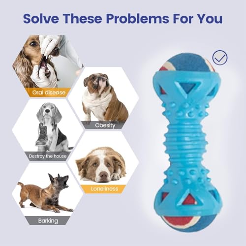Image of PremiumAV Double Ball Dumbbell Dog Chew Toy for Small & Medium Dogs - Natural Rubber Interactive Teeth Cleaning Toy, Durable Puppy Chew & Molar Toy, Brain Stimulating Play Toy
