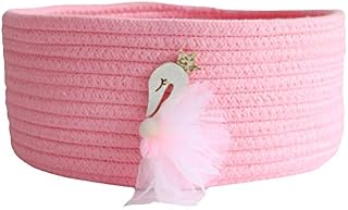 Inwagui Cotton Rope Storage Basket Nursery Round Hamper Woven Storage Box Desktop Organiser Home Decor Swan - Pink