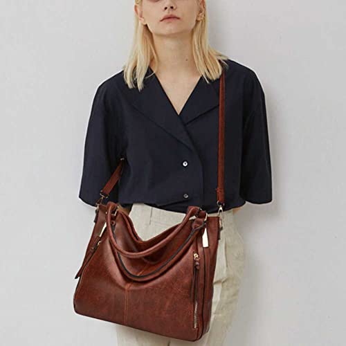 Womens Leather Crossbody Bags Multi Pocket Soft Ladies Leather Shoulder Handbag Lightweight with Adjustable Strap,Brown3