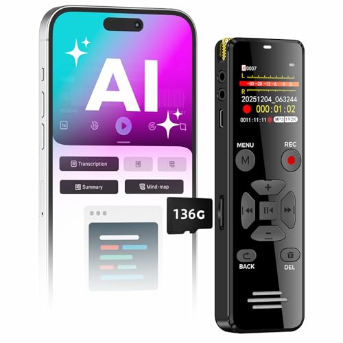 AI Digital Voice Recorder 128GB with Transcribe & Playback