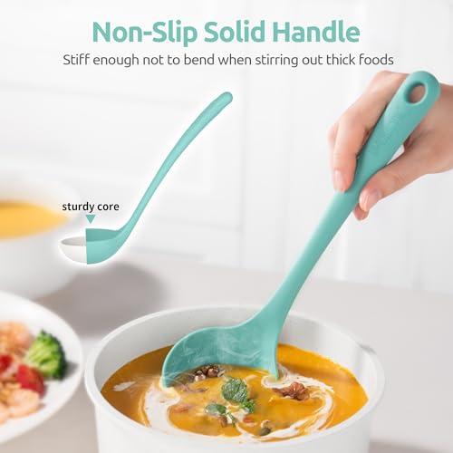 Image of U-Taste Silicone Soup Ladle, 600ºF Heat Resistant Spoon, 11in, Aqua Sky