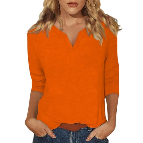 Haut femme coupe ample et chic à manches 3/4 un t-shirt col V fluide pour le quotidien