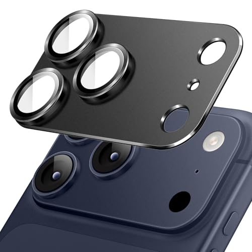 Image of JETech Camera Lens Protector for iPhone 17 Pro Max 6.9-Inch, Full Coverage 9H Tempered Glass Ring Cover, Matte Metal Plate, Case Friendly, 1-Pack (Black)