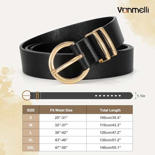 Vonmelli 3 Pack Women'S Leather Belts For Jeans Dresses Ladies Waist Belt With Fashion Gold Buckle Black Leopard Brown L thumb #2