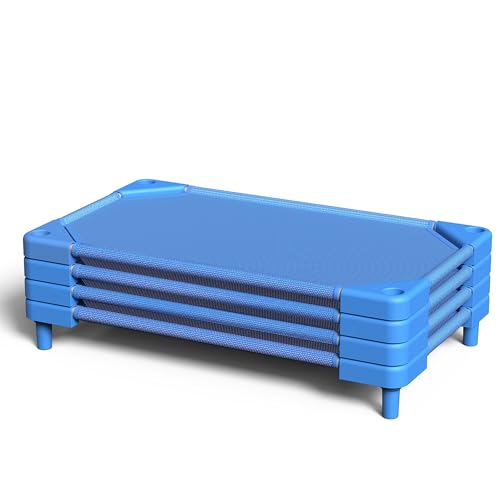 NOUJULOUN Cunas de guardería, cunas preescolares, cunas de siesta para niños, cunas apilables para niños (4 paquetes, azul cielo)