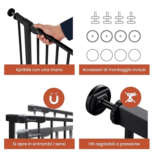 Hauck Clear Step Autoclose 2, Nero - Cancelletto Per Bambini Cani Senza Estensione, Larghezza Regolabile Da 75 A 80 Cm, Alto 77 Cm, Chiusura Automatica, Base Piatta, Apertura A 2 Sensi Con Una Mano - 5