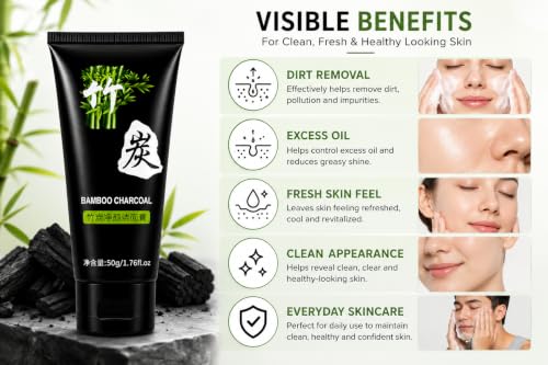 Image of Bamboo Charcoal Face Wash for Men & Women | Deep Cleansing Facial Cleanser | Helps Remove Dirt Oil & Impurities | Refreshing Face Cleanser for Oily & Combination Skin | Daily Use | 50g