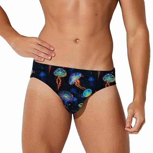 Colorful Glowing Jellyfish Men's Swim Briefs Low Waist Bikini Swimsuit Underwear Beach Swimwear