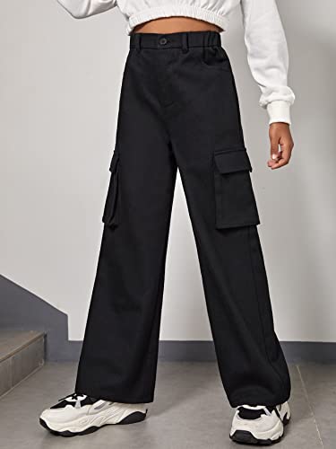 Verdusa Girl's High Waist Pocket Side Cargo Pants Casual Sweatpants Black 9Y #TOP4