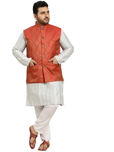 Image of SOJANYA (Since 1958, Men's Silk Blend Grey Kurta Pyjama & Silk Blend Jacket Combo