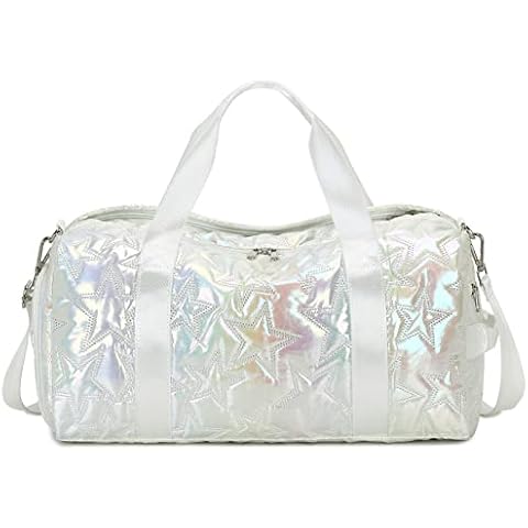 Forestfish Dance Bag For Girls, Small Gym Bag With Shoes Compartment Weekender Overnight Bag For Travel Lightweight Waterproof, Silver Cover