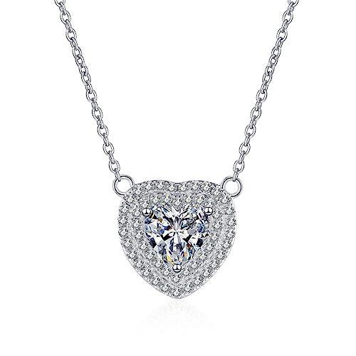 Collier diamant moissanite 1ct bijoux pendentif coeur femmes