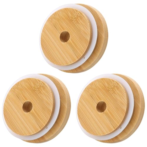 3 Pack Wide Mason Jar Lids with Straw Hole 3.39 inch/86mm Bamboo Mason Jar Lids for Wide Mouth Drinking Jars Reusable Bamboo Cover Perfect for Glass Cups and 16 OZ Beer Can Glass