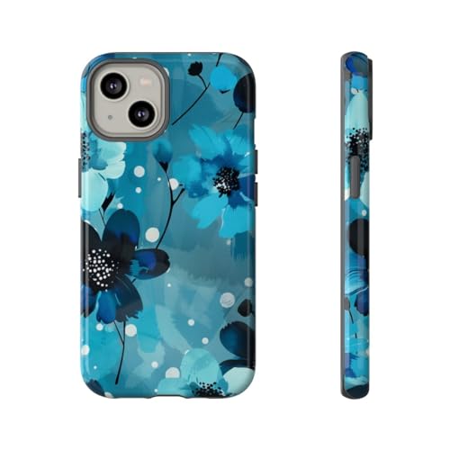 Coque iPhone 14 motif floral bleu à pois fleurie pour vos sorties citadines
