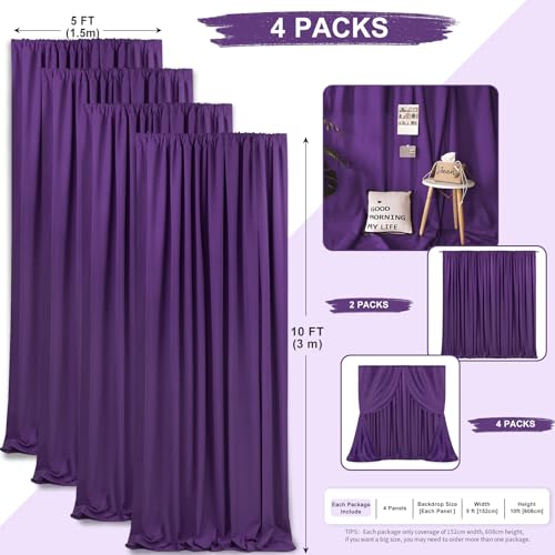 Image of Purple Backdrop Curtains 4 Panel 5ft x 10ft Polyester Fabric Party Backdrops for Arch Wedding Stage Ceremony Photography Background Decorations