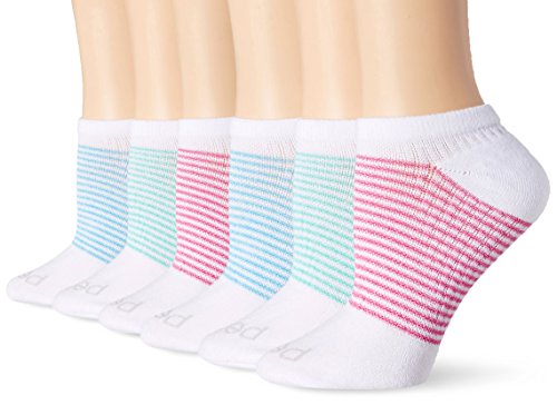 Peds Women's Coolmax White, Blue and Pink Low Cut Sock (6 Pair Pack)