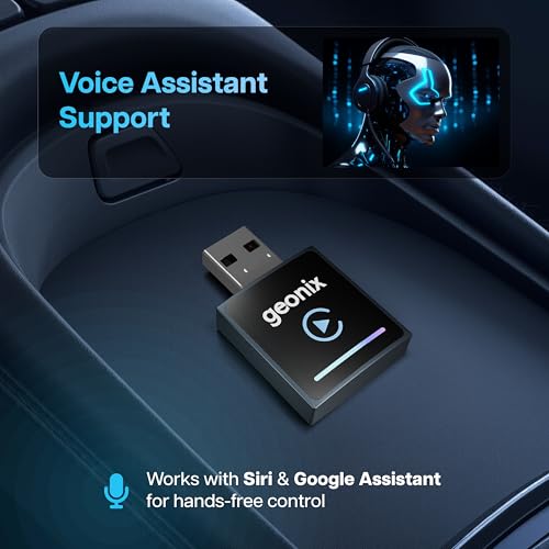 Image of Geonix DashPlay 2-in-1 Wireless Car Receiver for Android Auto & Apple CarPlay, Converts Wired to Wireless, Bluetooth Plug & Play Receiver - Compatible with OEM Factory-Fitted Wired Systems (Black)