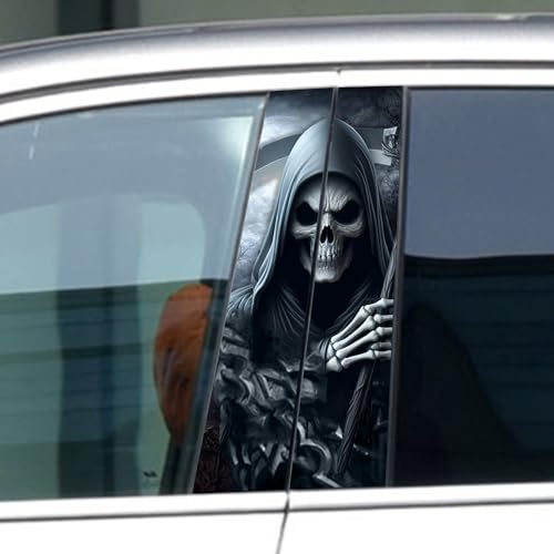 Image of Halloween Cars Body Horror Sticker, Classic Horror Movie Characters Peeking Decal Michae Waterproof Scary Vinyl Stickers for Bumper Car Decals 11in*18.89in (Blue Grey Death Reaper)