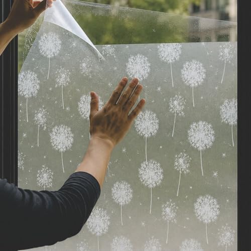 Image of CVANU Frosted Floral Privacy Window Film, Self Adhesive Waterproof Decorative Glass Covering for Doors & Windows, Floral Vinyl Film Bathroom, Home & Office (12 x 48 Inch)