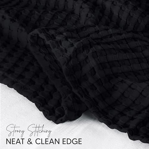 Image of Utopia Bedding 100% Cotton Waffle Weave Blanket Twin Size for Couch Sofa Bed - Lightweight, Breathable Summer Blankets Soft and Cozy, Gifts for Women Home Room Decor (Black, 90x72 Inch)
