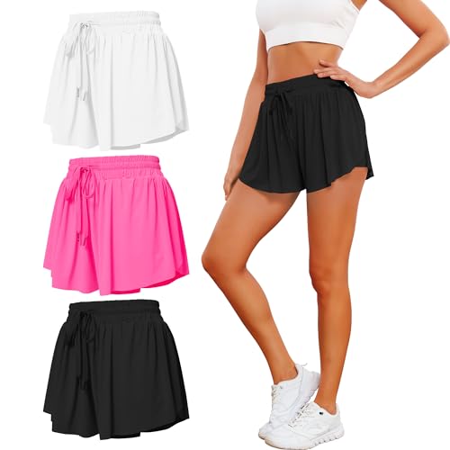 2 in 1 Flowy Athletic Shorts for Women - Gym Double Layer Butterfly Shorts Pack