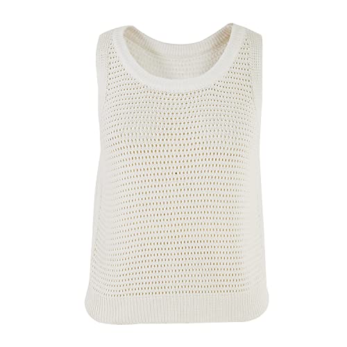 Image of FISACE Womens Crochet Tank Top Sleeveless Knit Summer Sweater | Round Neck, Hollow Out, Lightweight , Casual Crop,Cute Boho Vest