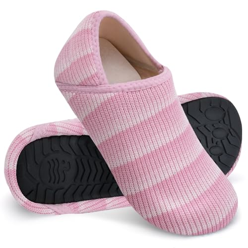 Image of WateLves Womens & Mens Lightweight Cozy Faux Furry House Slippers - Rubber Sole Slip On Sock Shoes - Foldable Travel Slippers - Indoor & Outdoor
