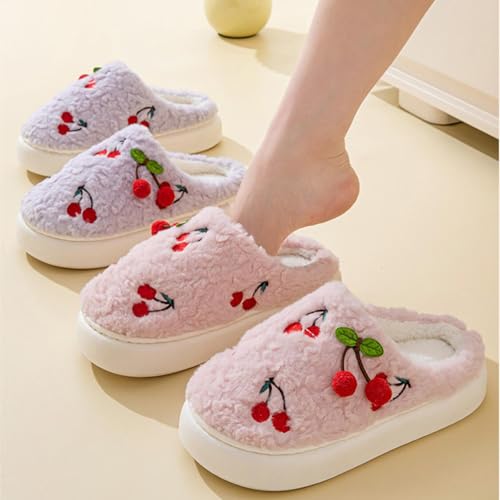 Gaolinci Cherry Cotton Slippers for Women, Wool-Like Winter Warm Slippers4