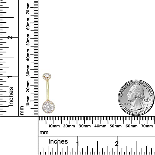 Image of AVORA 10K Gold Simulated Diamond CZ Frame Belly Button Ring Body Jewelry (14 Gauge)
