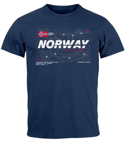 Neverless Herren T-Shirt Norwegen Print Shirt Flagge Schriftzug - Skandinavien Explorer Fashion Streetstyle
