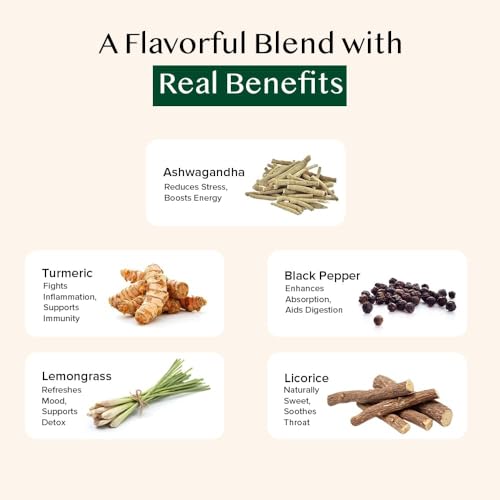 VAHDAM, Turmeric Ashwagandha Infusion Bags (50 Count) | Caffeine Free | Botanical Blend – Turmeric, Ashwagandha, Lemongrass, Black Pepper & Licorice | Resealable Ziplock Pouch