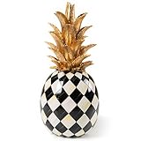MACKENZIE-CHILDS Marquee Pineapple Sculpture, Decorative Pineapple Decor for Home, Black-and-White Courtly Harlequin