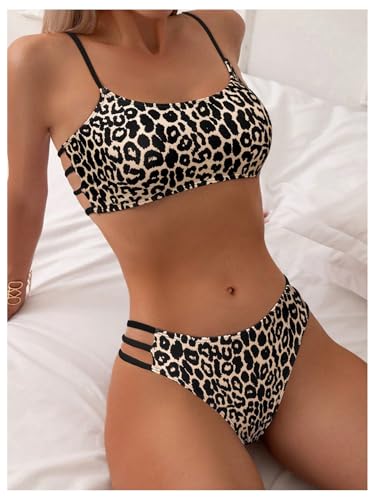 SweatyRocks Women's Bikini Sets Leopard Print Backless Cut Out Two Piece Bathing Suit Swimwear2
