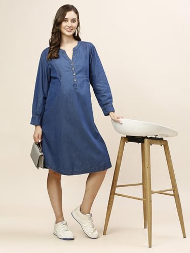 Image of MomToBe Women's Denim Maternity Dress with Zippers for Nursing Pre and Post Pregnancy