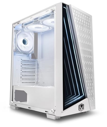 Vibox VTX-2W Hex Boîtier PC Gaming ATX Moyen Tour, 3 Ventilateurs RGB Hex Infinity, Panneau en Verre trempé (Blanc)