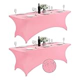 Supero Paquete de 2 fundas de mesa impermeables de elastano para mesa de 8 pies, mantel elástico ajustable universal para fiestas, banquetes, bodas y eventos, cuarzo rosa