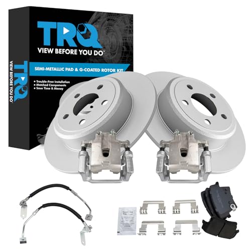 Image of TRQ Rear Brake Pad & Rotor Kit Semi-Metallic Premium G-Coated Compatible with 2009 Dodge Challenger
