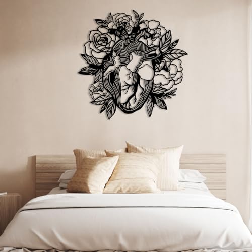 Décoration murale en métal cœur et rose blanche cadeau idéal maison - 4