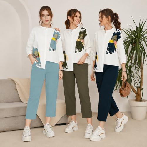Image of TOPLOT Women's Co-ord Set | Button-up, Loose-fit top with Artistic Abstract Prints| Relaxed Loose Fit Design | Stylish Matching Set with Easy Movement | Casual, Outings (5234)